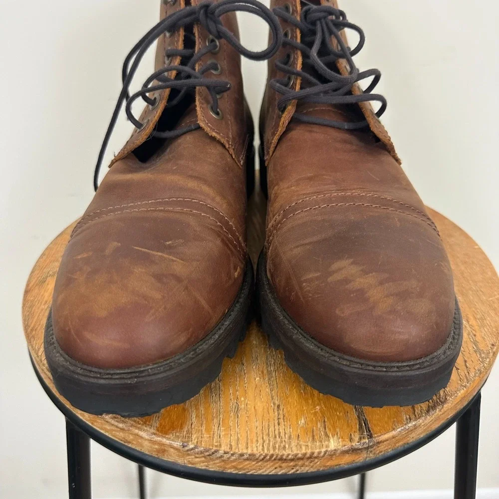 Patina Portland Leather Mens Size 12 Boots Brown Leather Lace Up Ankle Cap Toe